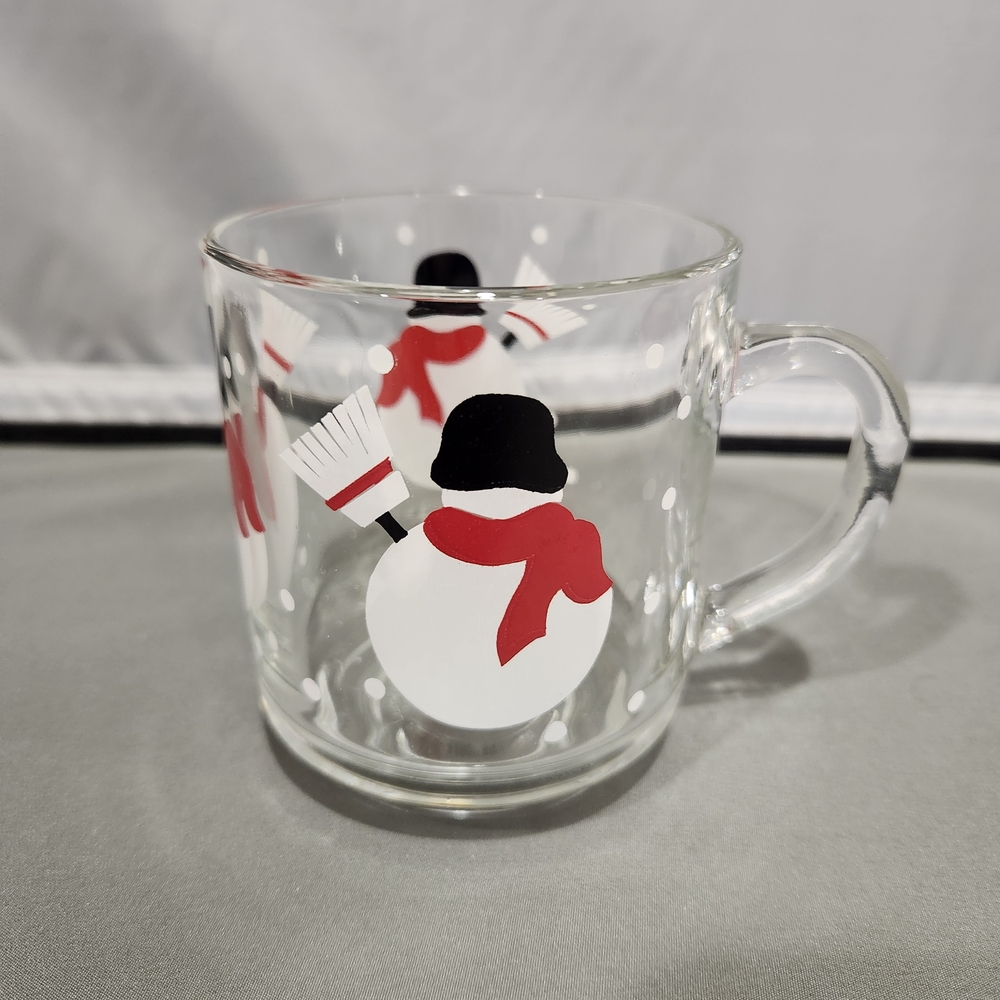 Snowman Glass Coffee/Tea Mug with Red Accents
